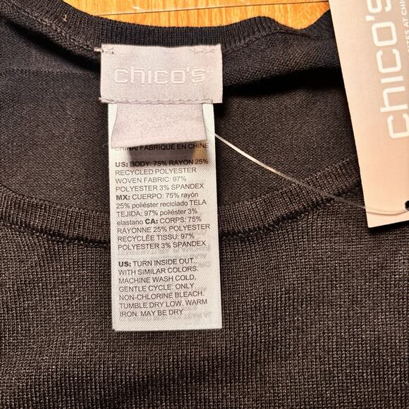 Chico’s Size 3 XL Black Polka Dot Scarf Overlay Tunic Top NWT - Picture 4 of 5